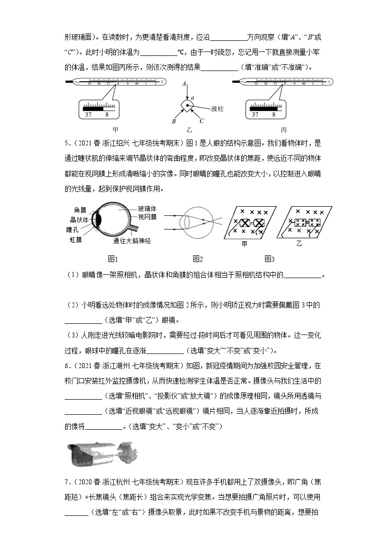 2.6透镜和视觉（填空、简答题）【期末复习】浙教版七年级下册科学02