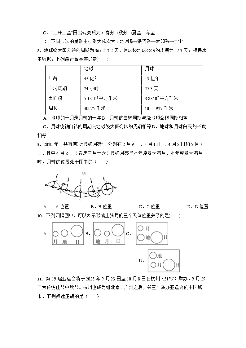 4.4月相同步提升练习—浙教版科学七年级下册02