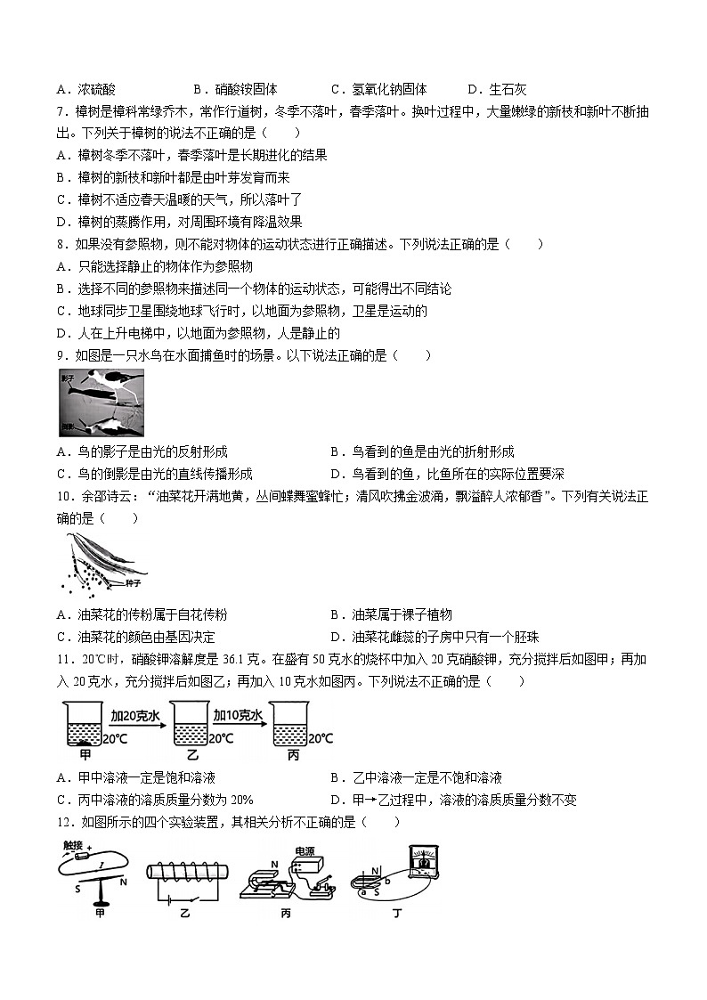 浙江省J12共同体联盟校2023-2024学年九年级下学期期中科学试卷02