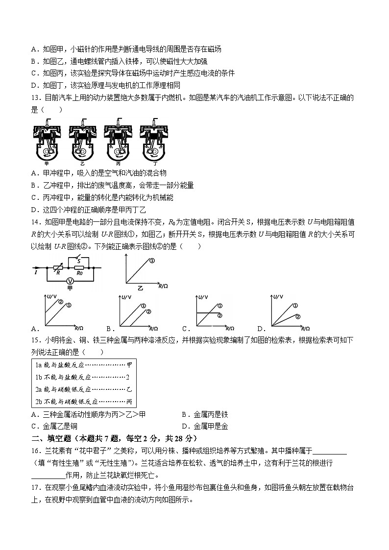 浙江省J12共同体联盟校2023-2024学年九年级下学期期中科学试卷03