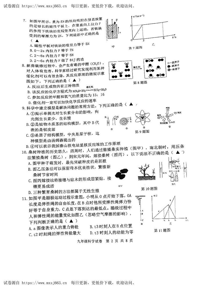 2024年浙江省湖州市吴兴实验中学中考全真模拟科学试题02