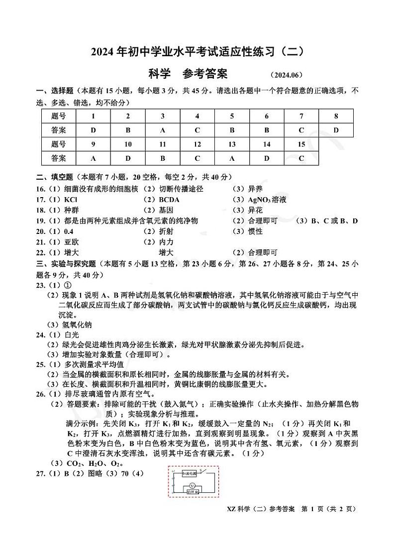 4科学答案-2406 嘉兴三模第1页