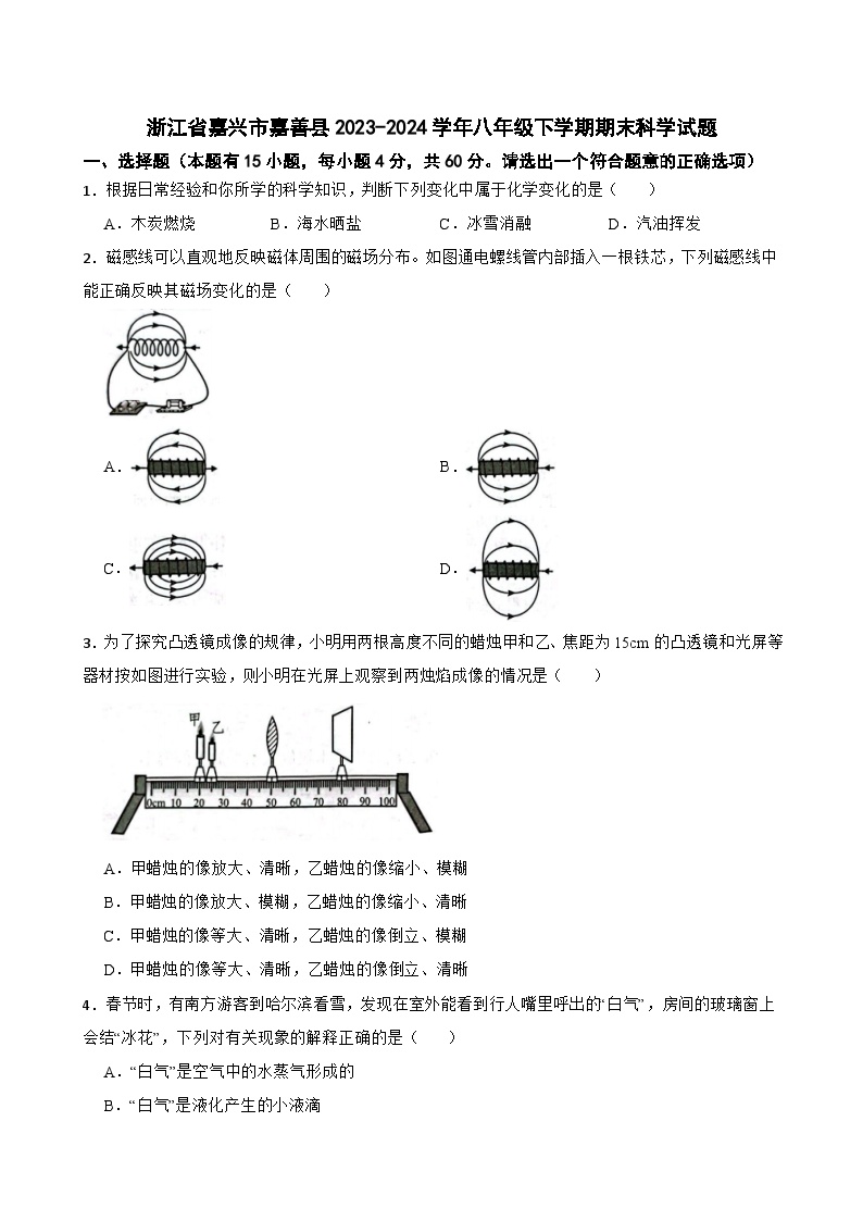 浙江省嘉兴市嘉善县2023-2024学年八年级下学期期末科学试题