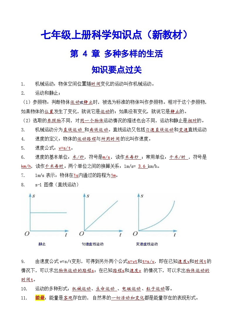 科学浙教版(2024)初中科学第4章 多种多样的生活 知识要点练习(含答案)01