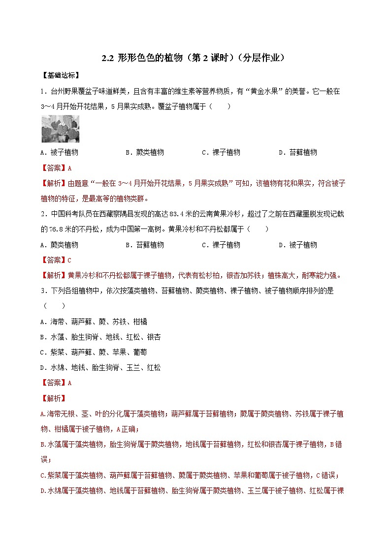 【核心素养】浙教版科学七年级上册 2.2 形形色色的植物(第2课时)(教学课件+同步教案+同步练习)01