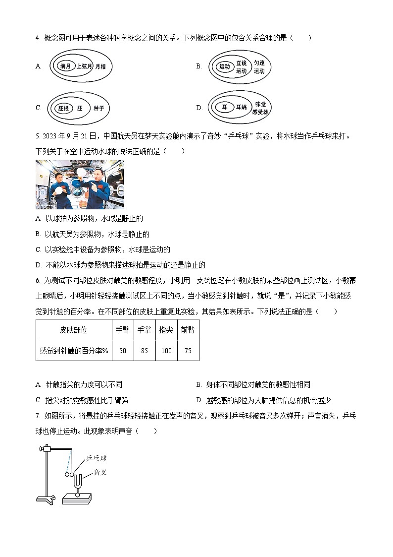 浙江省绍兴市嵊州市2023-2024学年七年级下学期期末科学试题(原卷版)02
