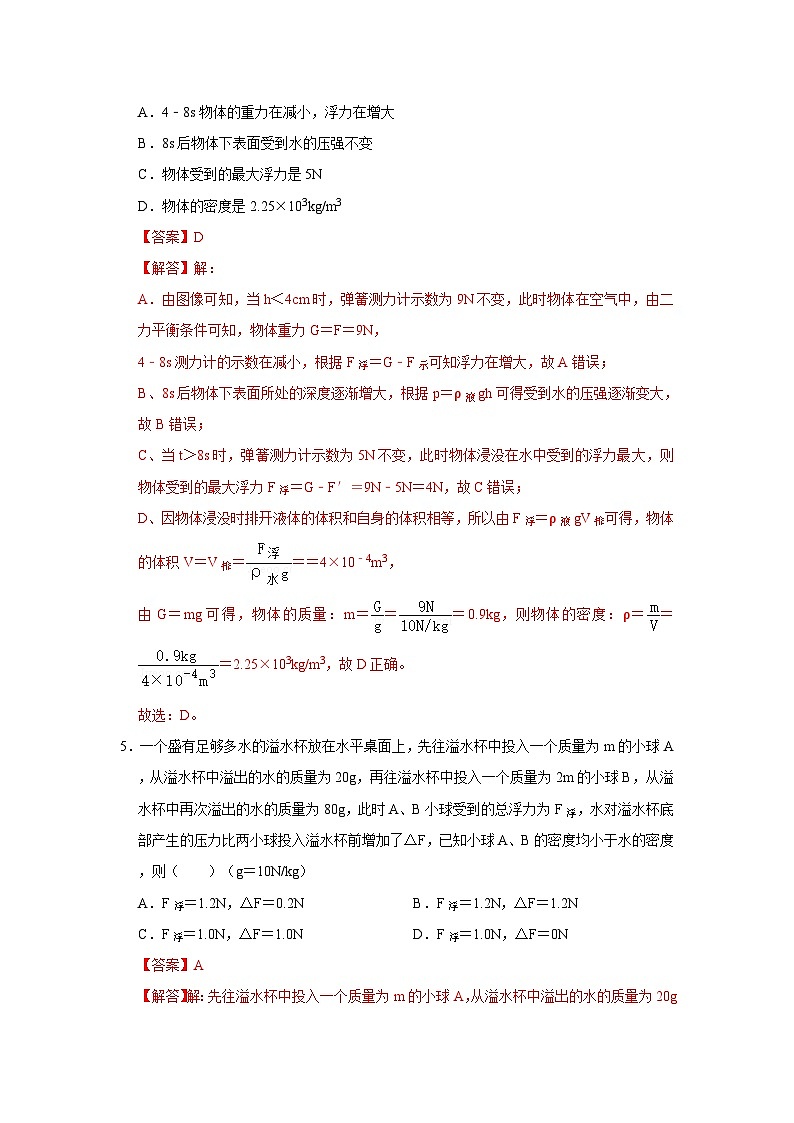 2024秋华师大版 初中科学 八年级上册第三章 浮力综合练习B卷(含解析)03