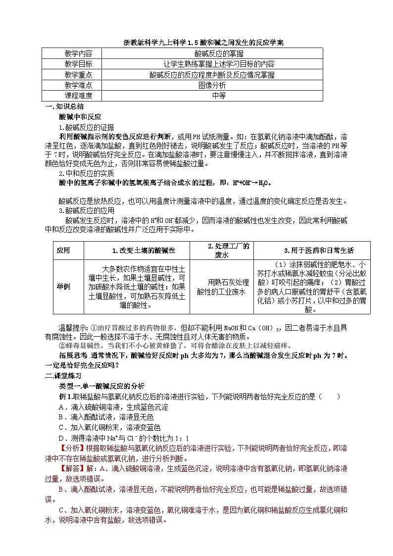 浙教版科学九上科学1.5酸碱之间的反应学案01