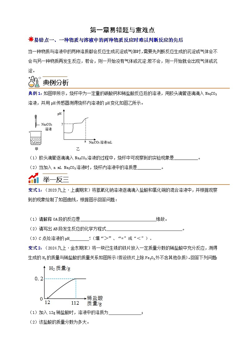 九上第1章 物质及其变化 易错题与重难点 举一反三(含解析)01