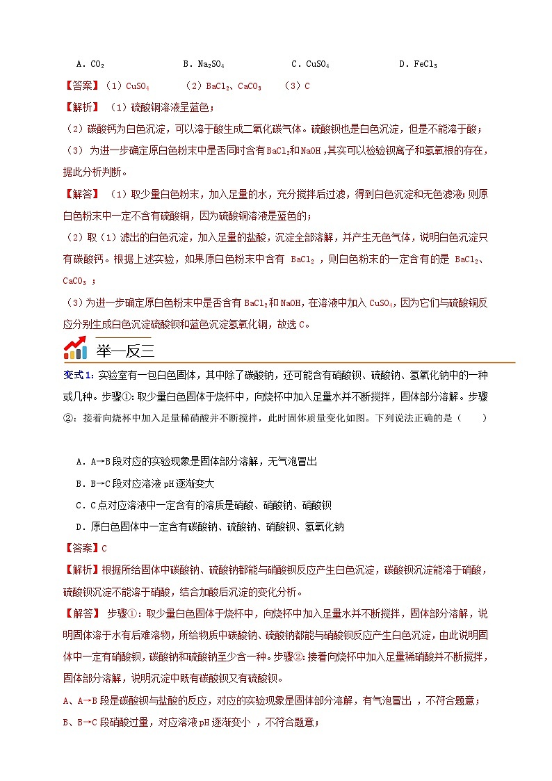 九上第1章 物质及其变化 专题4 混合物的推断 举一反三(含解析)03