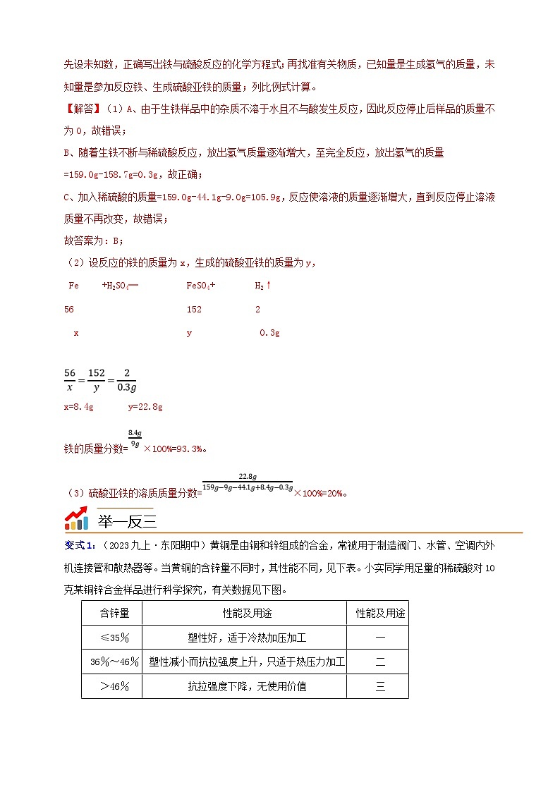 九上第2章 物质转化与材料利用 专题1 金属表格与图像型计算 举一反三(含解析)02