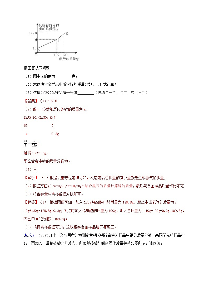 九上第2章 物质转化与材料利用 专题1 金属表格与图像型计算 举一反三(含解析)03