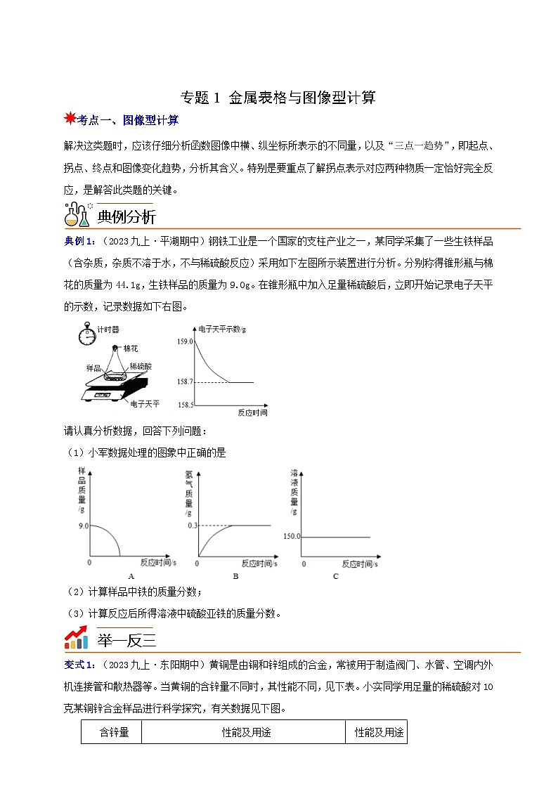 九上第2章 物质转化与材料利用 专题1 金属表格与图像型计算 举一反三(含解析)01