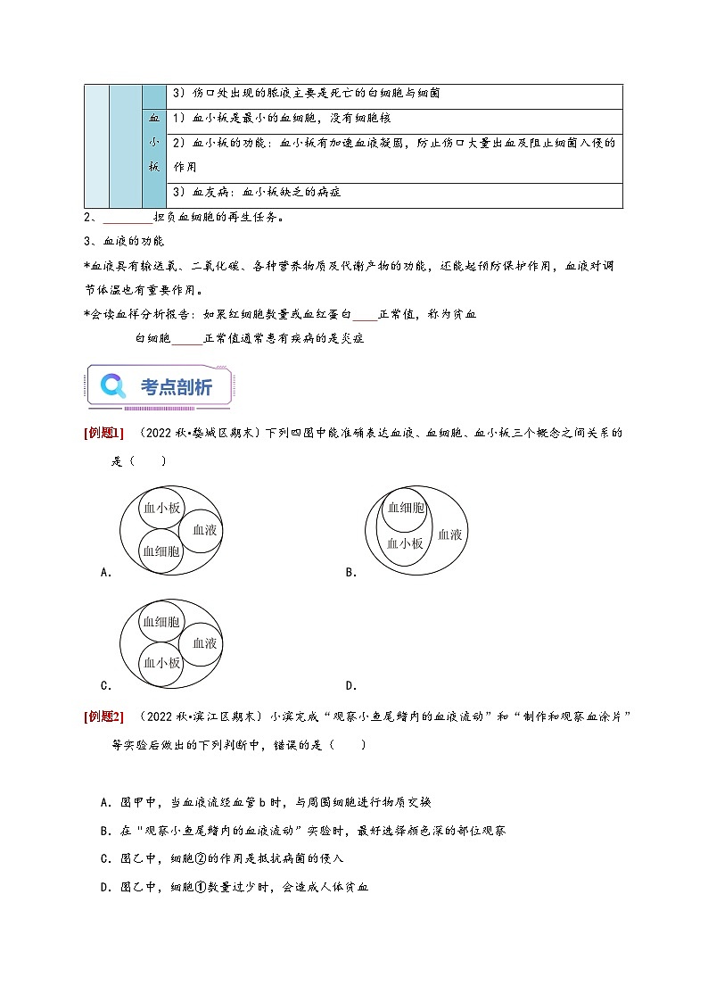 浙教版九年级科学上册讲练测4.3体内物质的运输(原卷版+解析)03