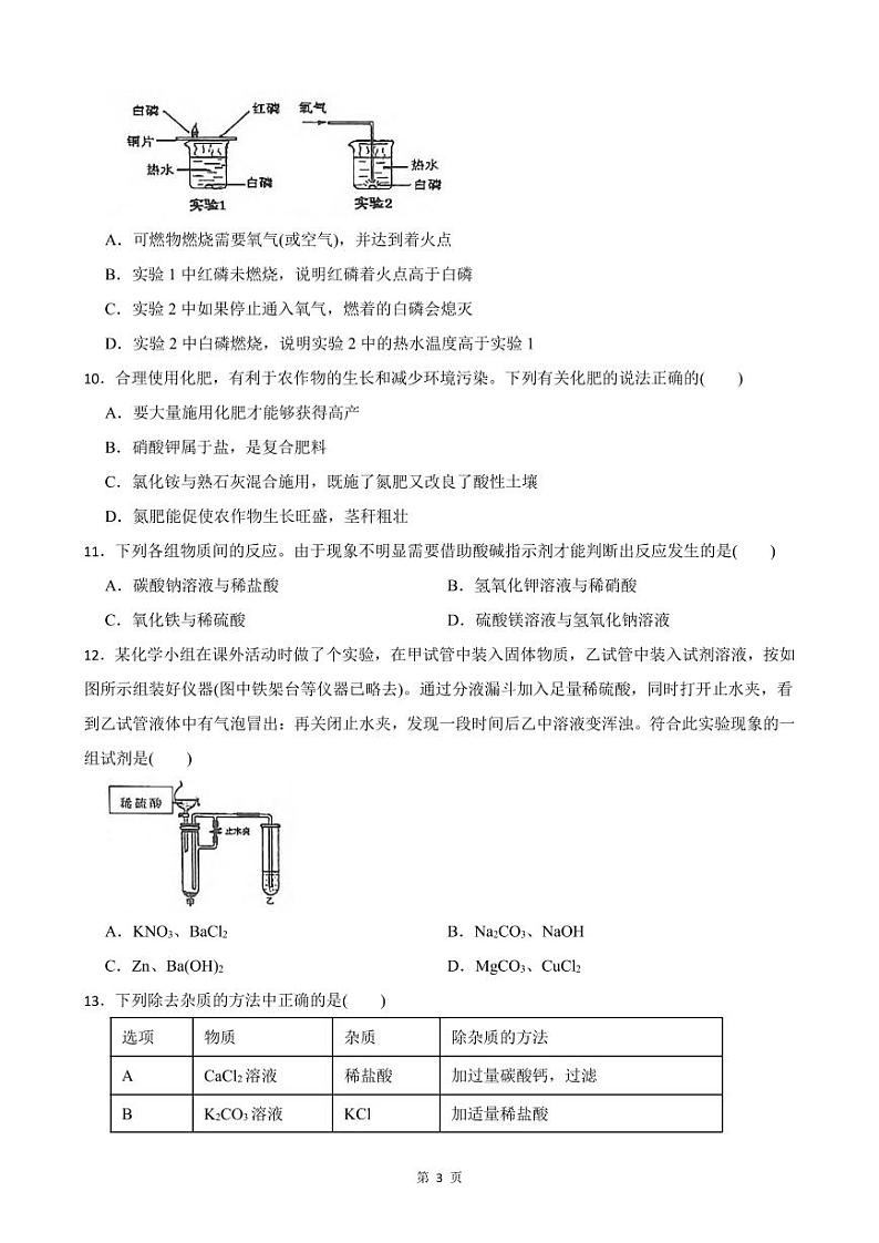 杭州市萧山区高桥金帆实验学校2022-2023学年九年级上学期科学第二次学情调研试题卷及参考答案(PDF版,含答案)第3页