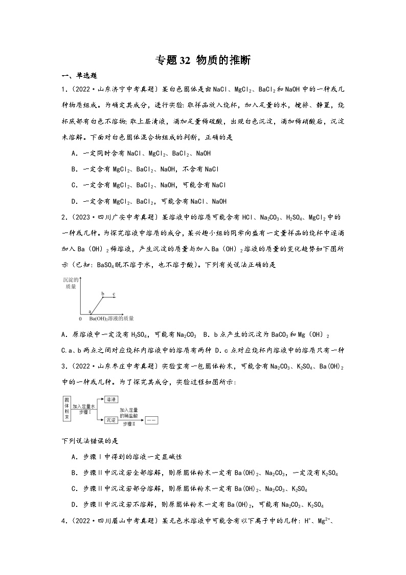 中考科学三年(2021-2023)真题分项汇编(浙江专用)专题32物质的推断专题特训(原卷版+解析)