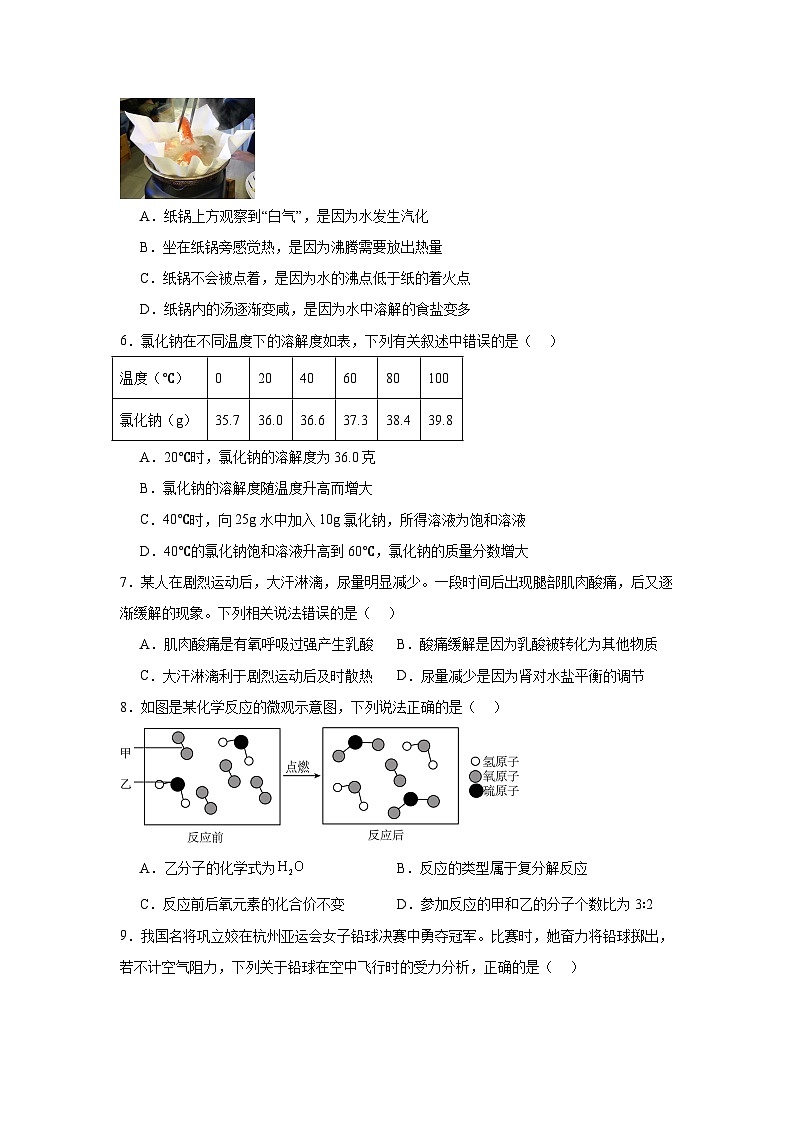 2024年浙江省嘉兴市平湖市九年级模拟预测科学试题第2页