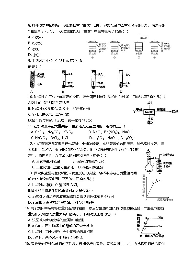浙江省绍兴市越城区袍江中学2024-2025学年九年级上学期10月月考科学试题02