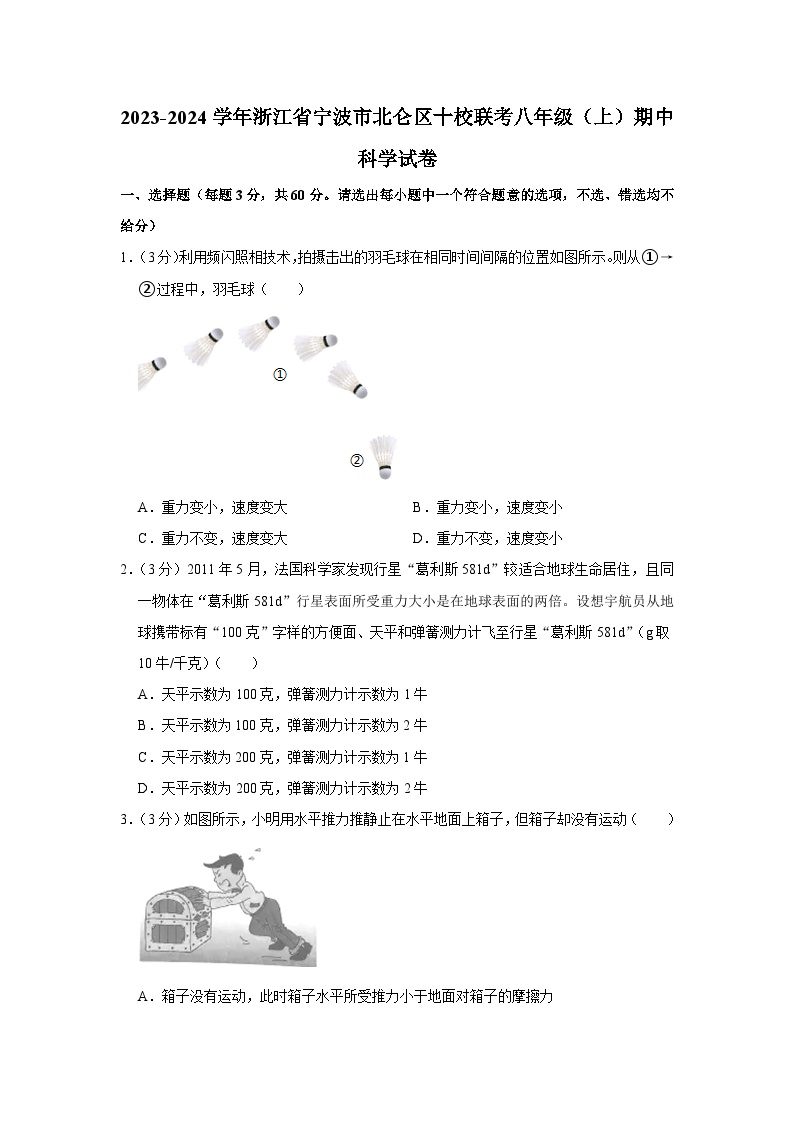 2023-2024学年浙江省宁波市北仑区十校联考八年级（上）期中科学试卷