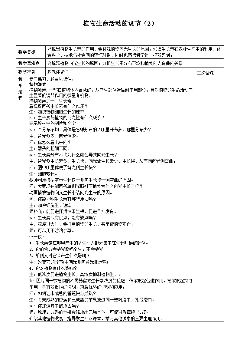 浙教版科学八年级上册3.1植物生命活动的调节_2教案第1页