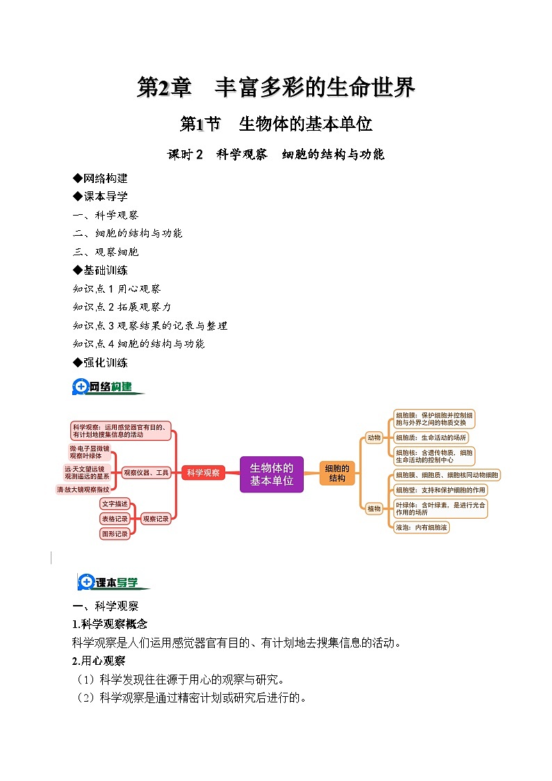 2.1.2生物体的基本单位——科学观察细胞的结构与功能(解析版)第1页