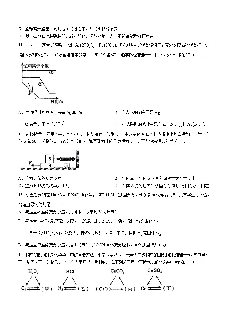 浙江湖州市吴兴区第五中学2024-2025学年九年级上学期期中科学试卷(无答案)第3页