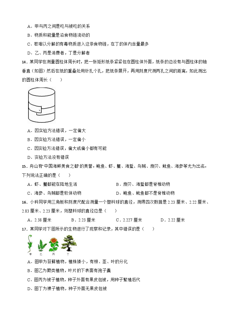 浙江省宁波市镇海区仁爱中学2024-2025学年七年级上学期期中科学试题第3页