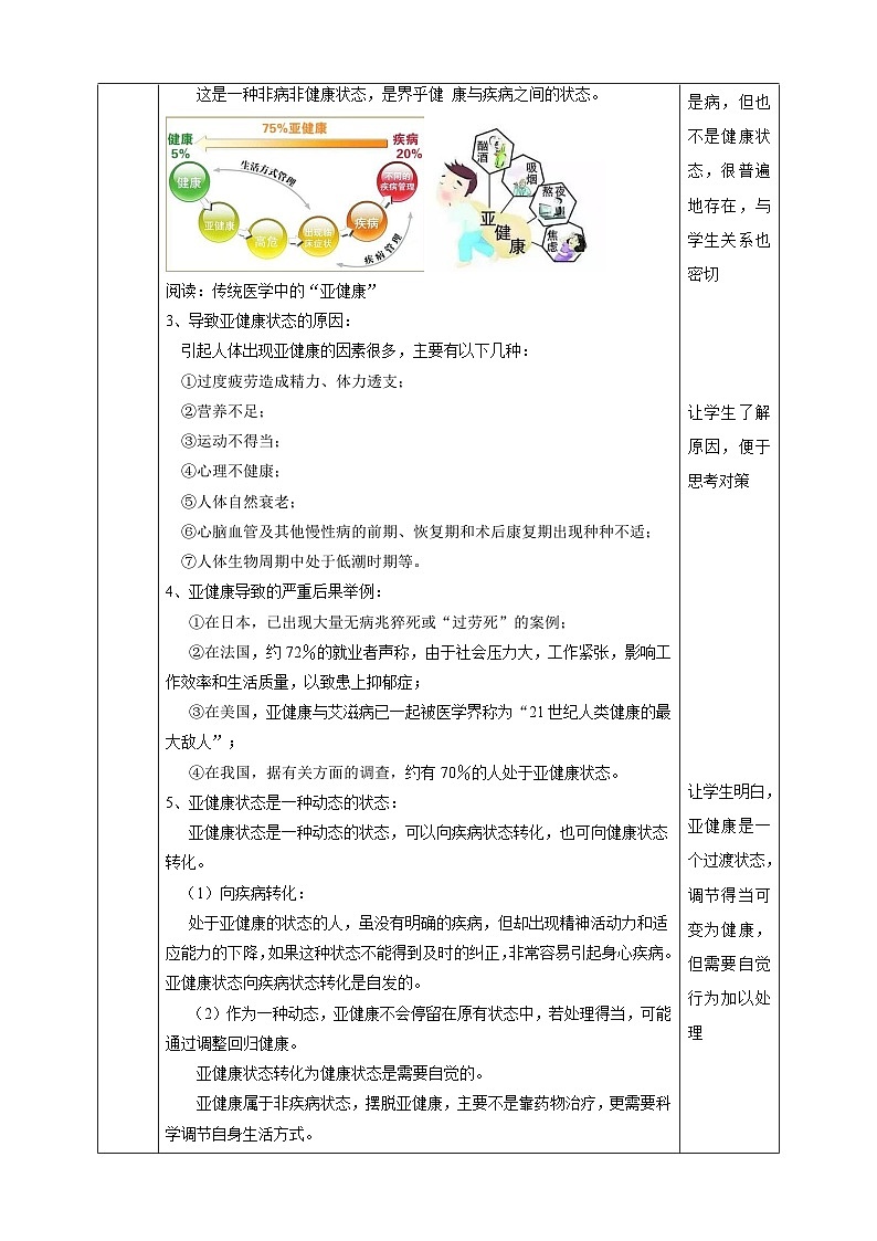 华师大版科学九下 4.1《健康、亚健康和疾病》教案第3页