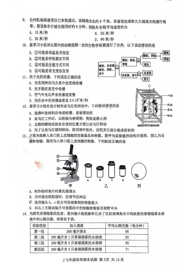 浙江省台州市椒江区2024-2025学年七年级上学期期末科学试卷第2页