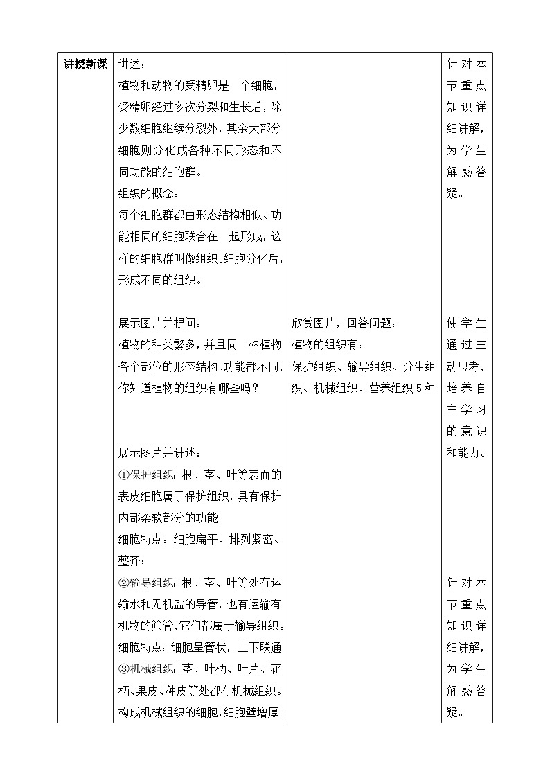 七下新浙教版(2024)初中科学 第一章生命的结构与生殖 1.1《生物体的结构层次》 第2课时 教案第2页