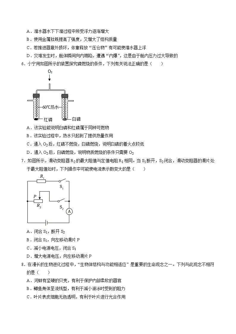 2025年中考第二次模拟考试卷:二模科学1(浙江卷)(考试版)第3页
