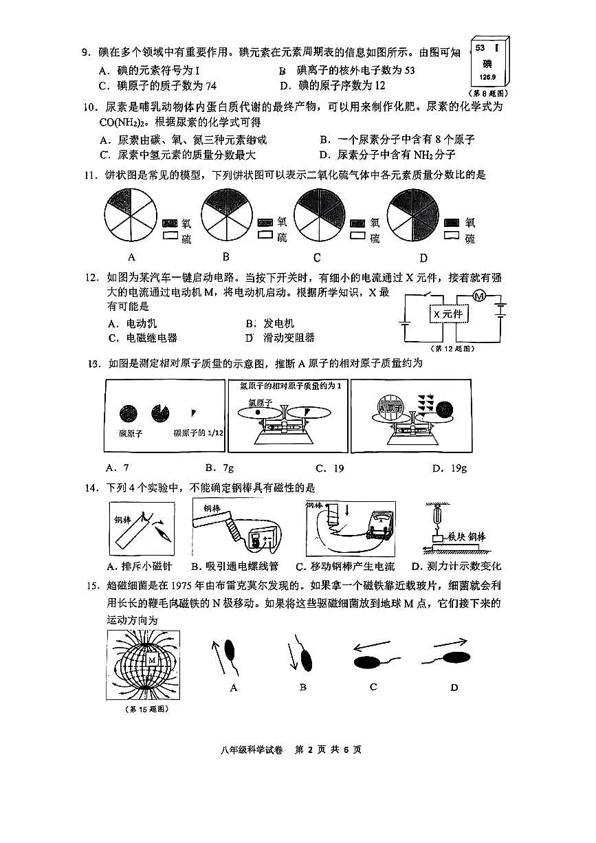 浙江省温州市部分学校2024-2025学年八年级下科学期中试卷第2页