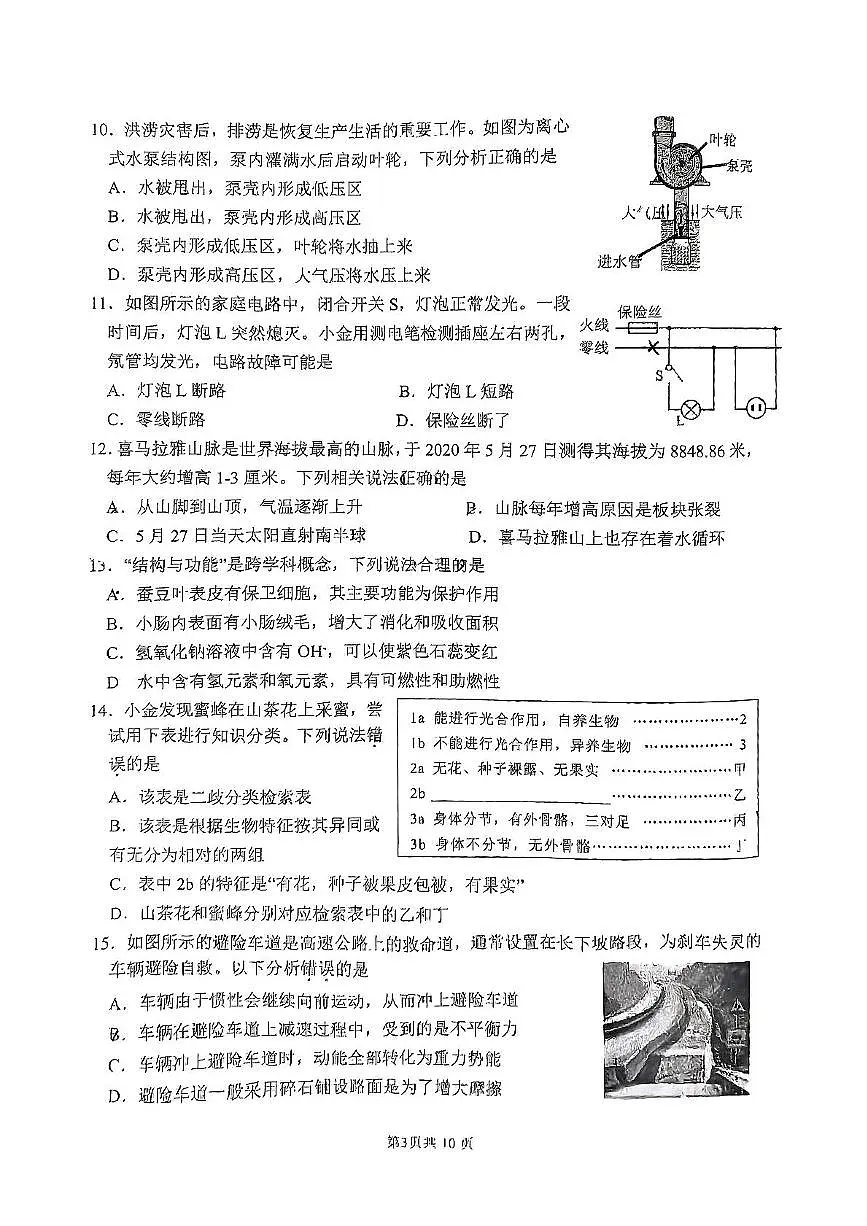 2025年浙江省杭州市上城区中考二模科学试卷(中考模拟)第3页