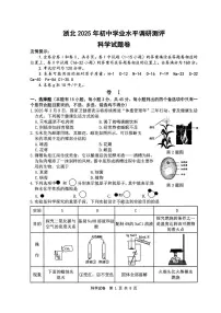 2025年湖州市中考市统测一模科学试卷含答案