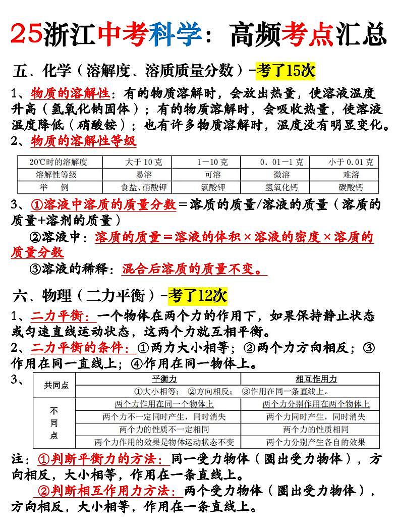 2024-2025 浙江中考科學(xué)高頻考點(diǎn)匯總+學(xué)案第3頁