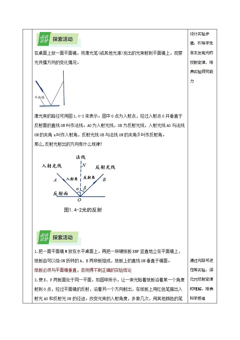 1.4.1 光的反射和折射(第1课时)(教学设计)-浙教版八年级科学上册第3页