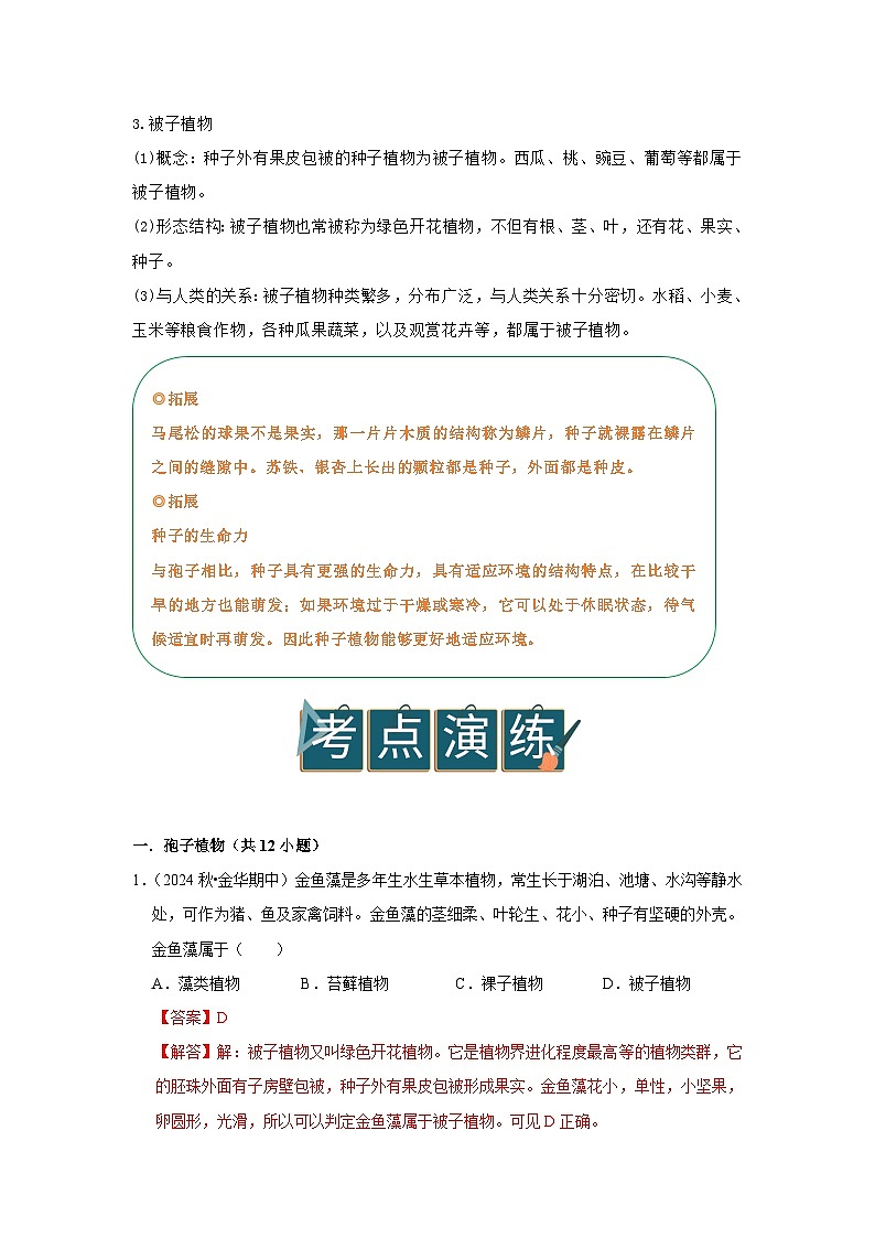 专题03 形形色色的植物(word)2025-2026学年七上科学浙教版2024期中复习学案知识点+习题(解析版)第3页