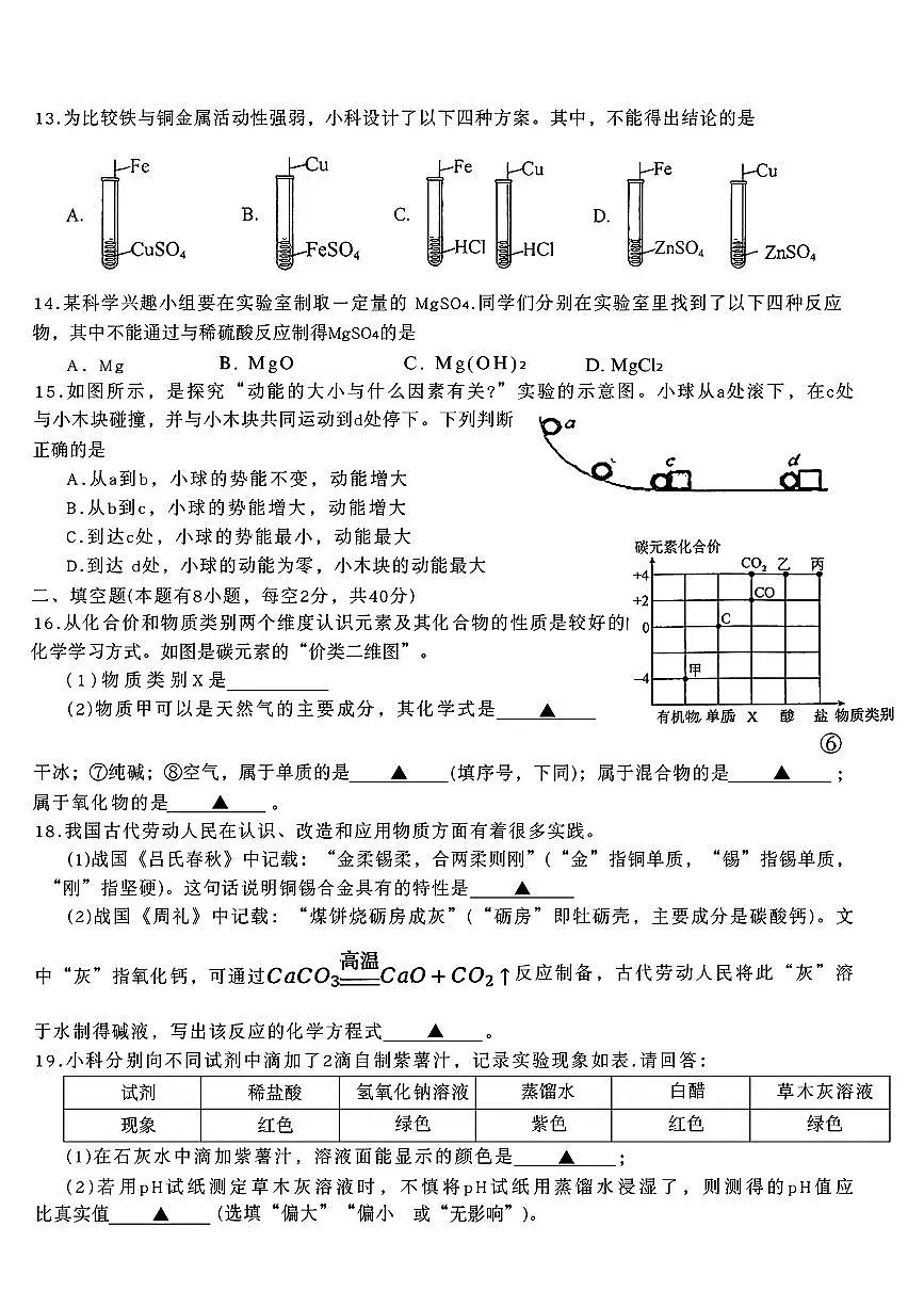 浙江省衢州市柯城区城南初级中学2025-2026学年九年级上学期11月期中科学试题第3页