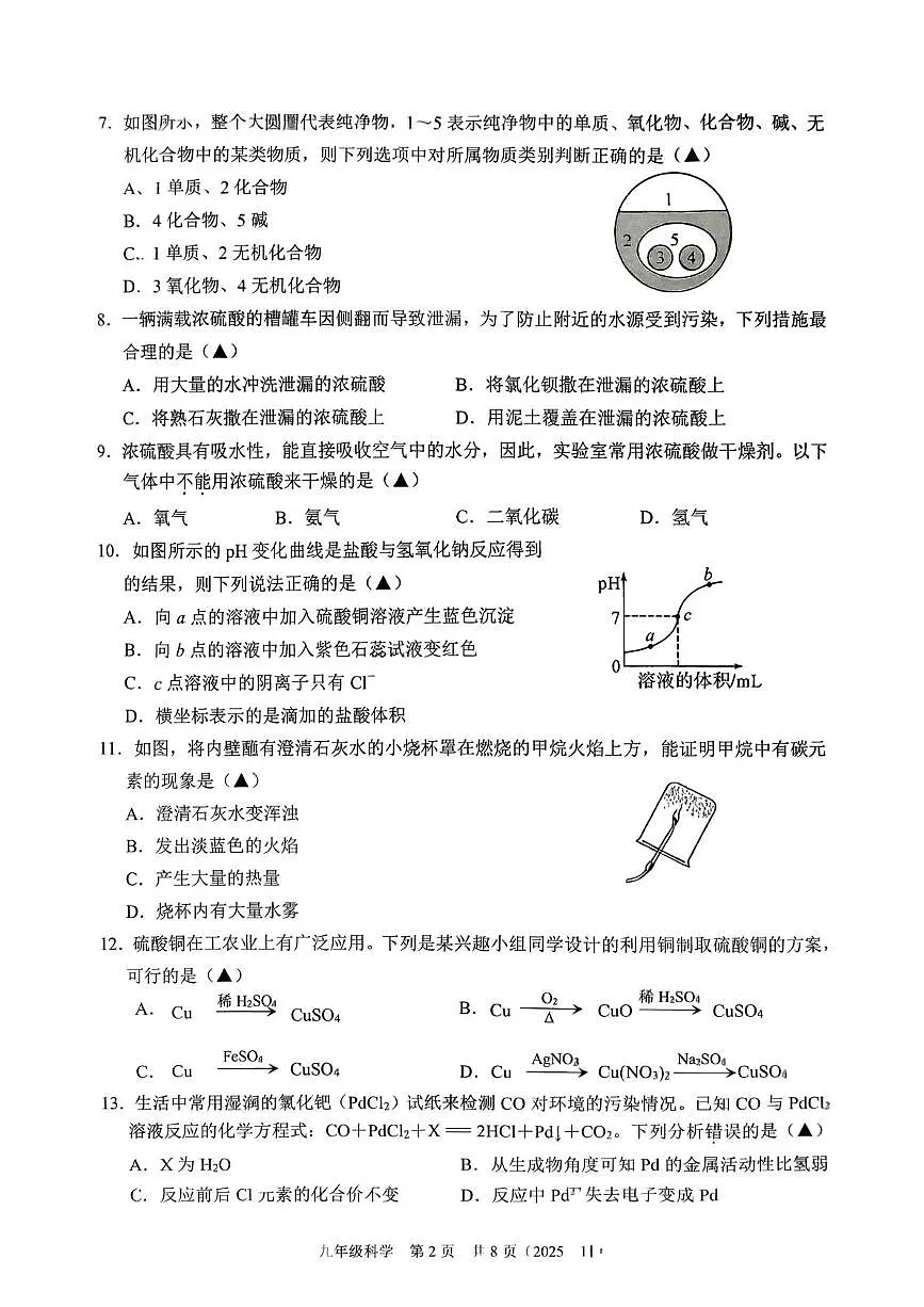 浙江省余杭区临平区2025-2026学年九年级上学期期中科学试题卷第2页