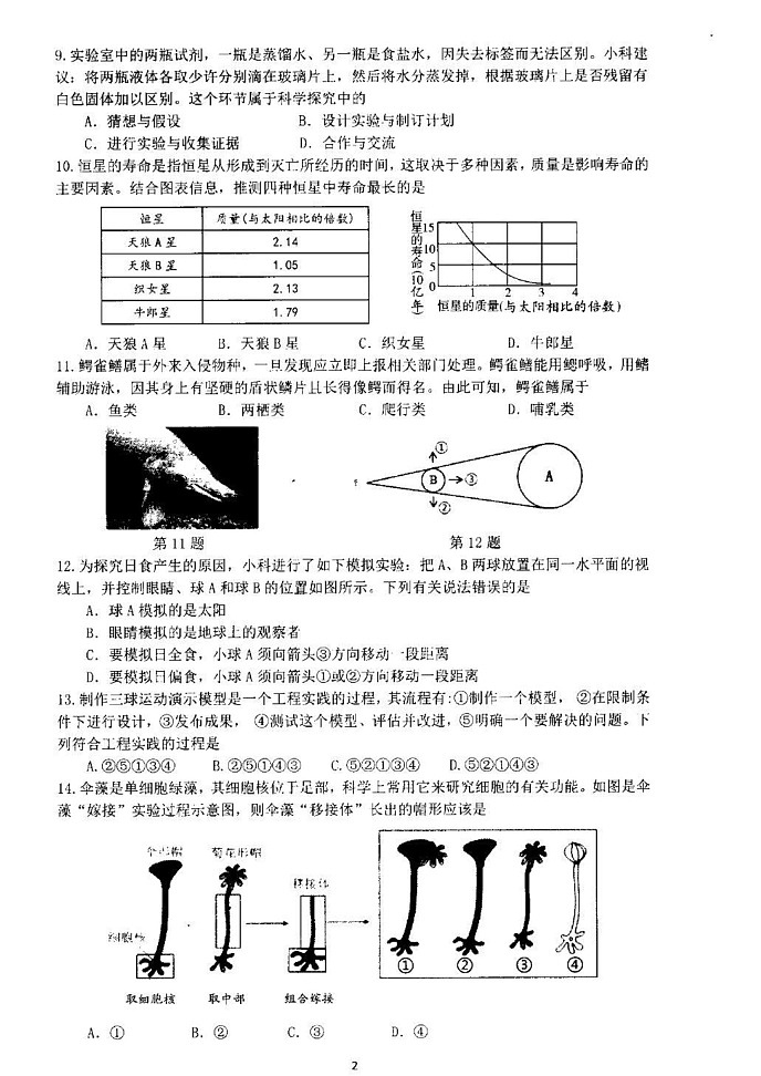 浙江省杭州市余杭区2024-2025学年七年级上学期期末科学试题第2页