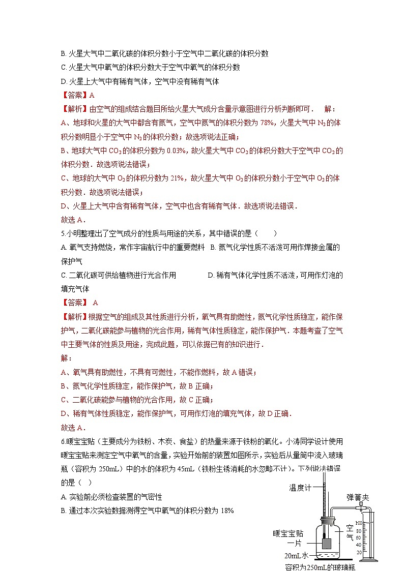 中考科学七年级下册培优习题(宁波专用) 第2章 1空气的存在 2空气的成分第3页
