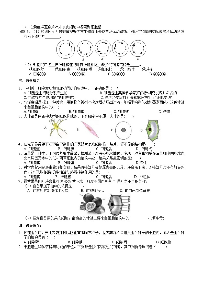 2.1生物体的基本单位(4) 学案 -2025-2026学年七年级上《科学》(浙教版)第2页