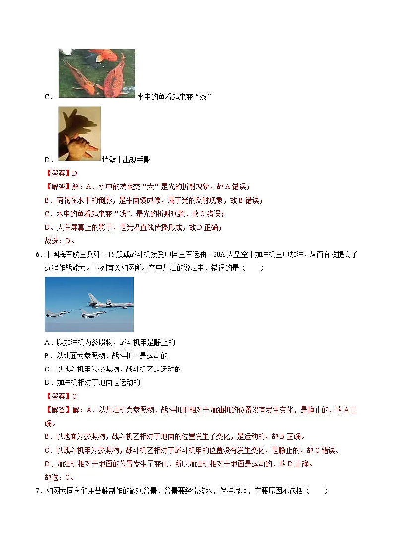 七上科学上学期期末模拟卷(一)(浙教版2024)(全解全析)第3页