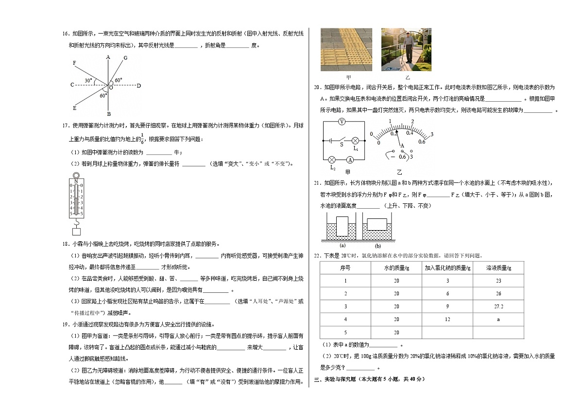 八上科学上学期期末模拟卷(一)(浙教版2024)(考试版A3)第3页