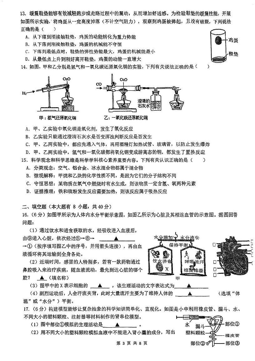 浙江省杭州市十三中教育集团2025-2026学年九年级上学期科学独立作业周测十二(月考)第3页