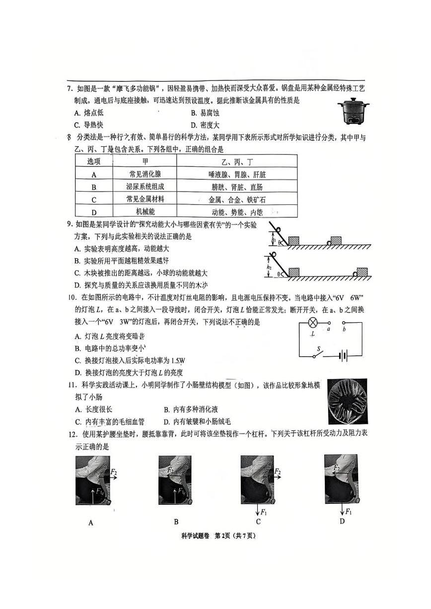 2025-2026学年浙江省嘉兴市南湖实验中学九年级上学期科学1月月考(无答案)试卷第2页