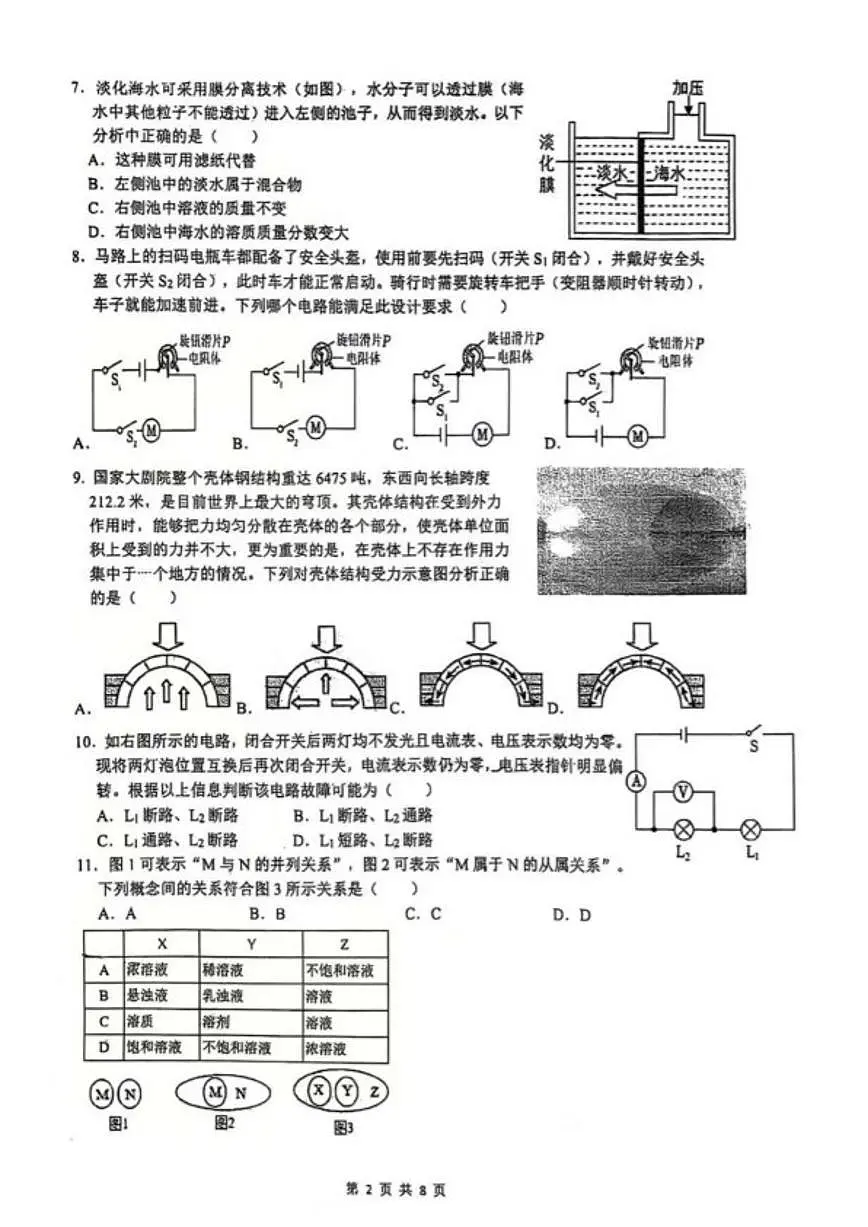 浙江省宁波市海曙外国语学校2025-1期末测试八年级上科学试题卷(无答案)第2页