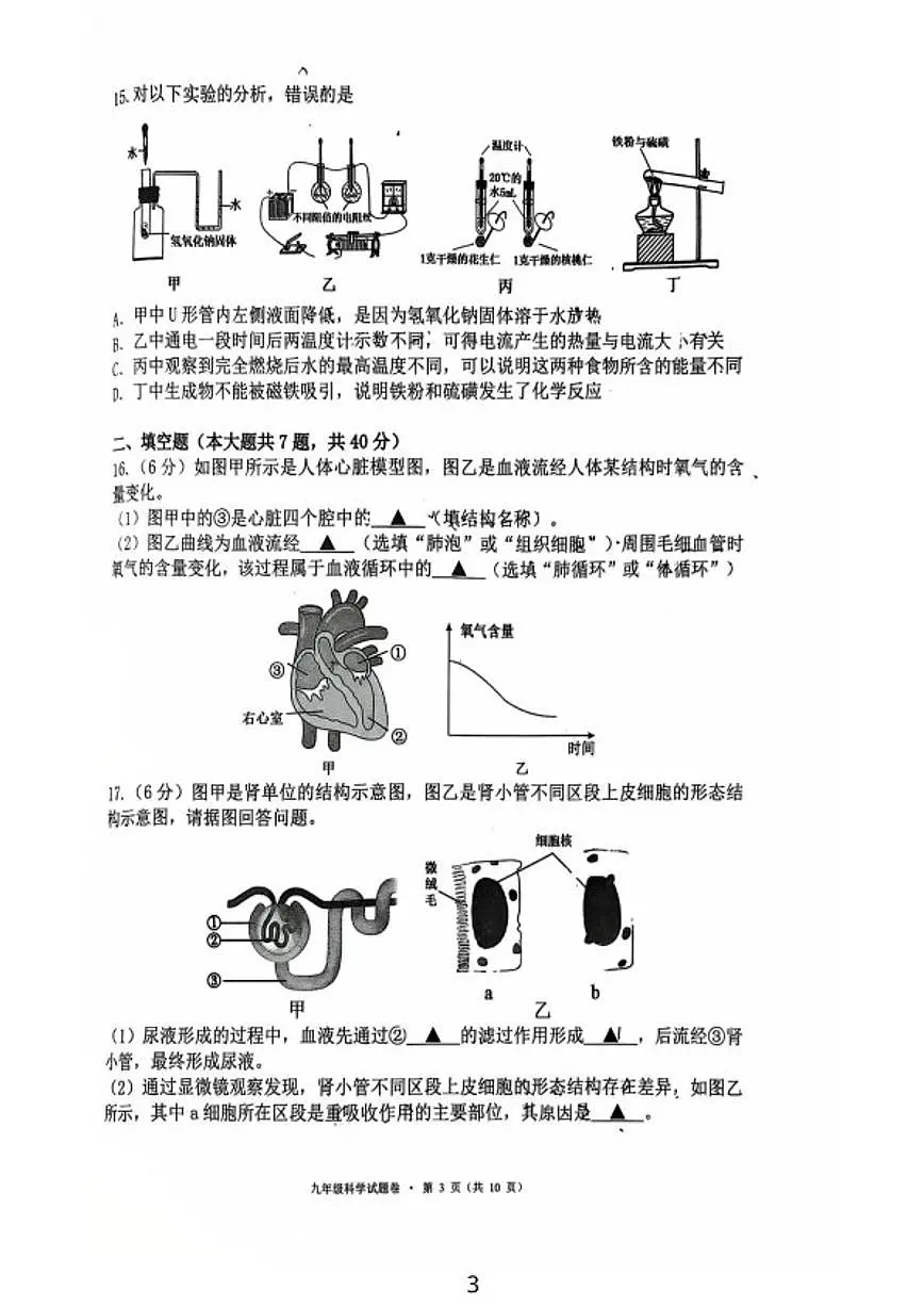 浙江省杭州市西湖区2025学年第一学期九年级期末教学质量调研科学试卷(无答案)第3页