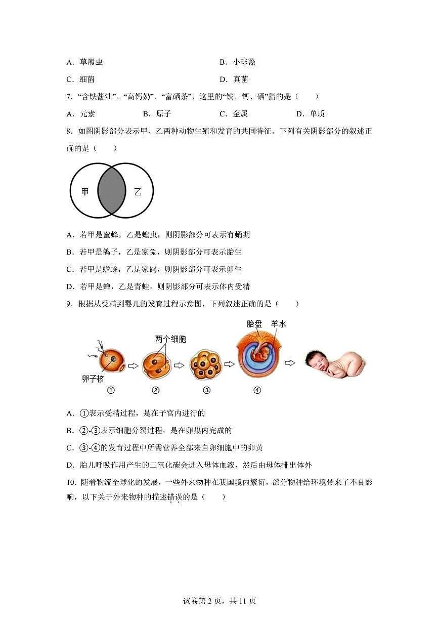 2024~2025学年浙江省宁波市海曙区储能学校七年级下册期中科学试题【附答案】第2页