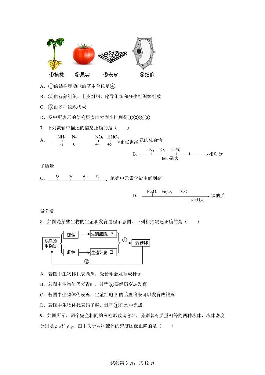 2024~2025学年浙江省绍兴市柯桥区联盟学校七年级下册6月月考科学试题 【附答案】第3页